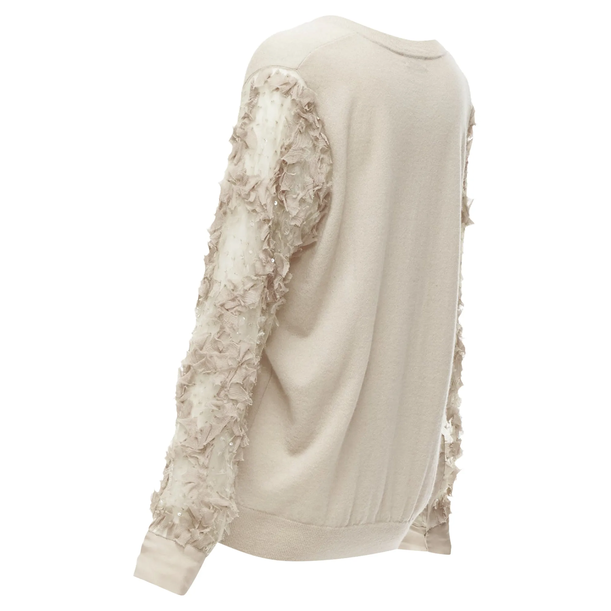 Dries Van Noten Cashmere Silk Ruffle Sheer Sleeves V-Neck Sweater