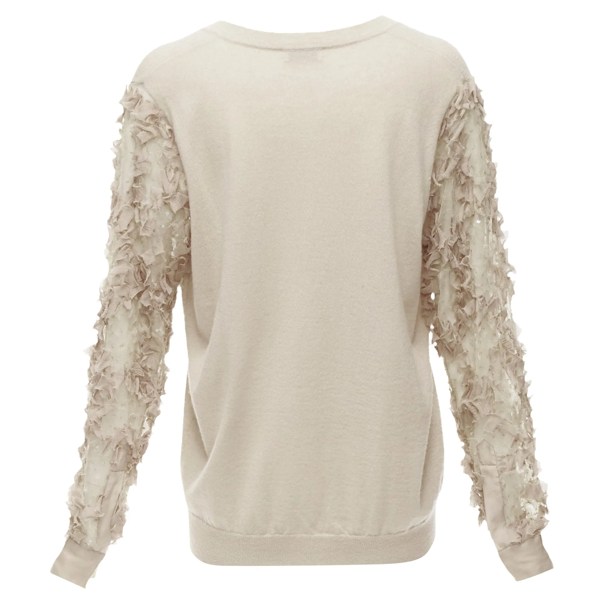 Dries Van Noten Cashmere Silk Ruffle Sheer Sleeves V-Neck Sweater