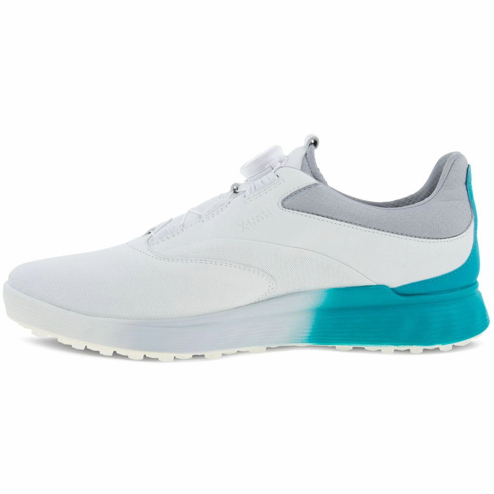 ECCO S-Three BOA Gore-Tex Spikeless Waterproof Shoes - White/Caribbean/Concrete Golf Course Performance
