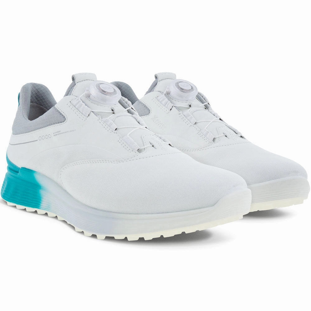 ECCO S-Three BOA Gore-Tex Spikeless Waterproof Shoes - White/Caribbean/Concrete Golf Course Performance