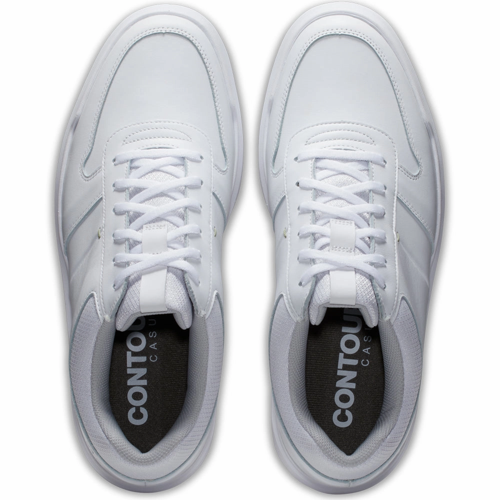 FootJoy Contour Casual Spikeless Waterproof Shoes - White/White/Grey Pro Golf Traction