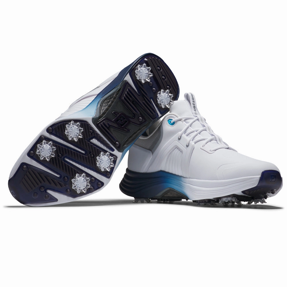 FootJoy Hyperflex Carbon Spiked Waterproof Shoes - White/Navy/Blue Pro Golf Traction
