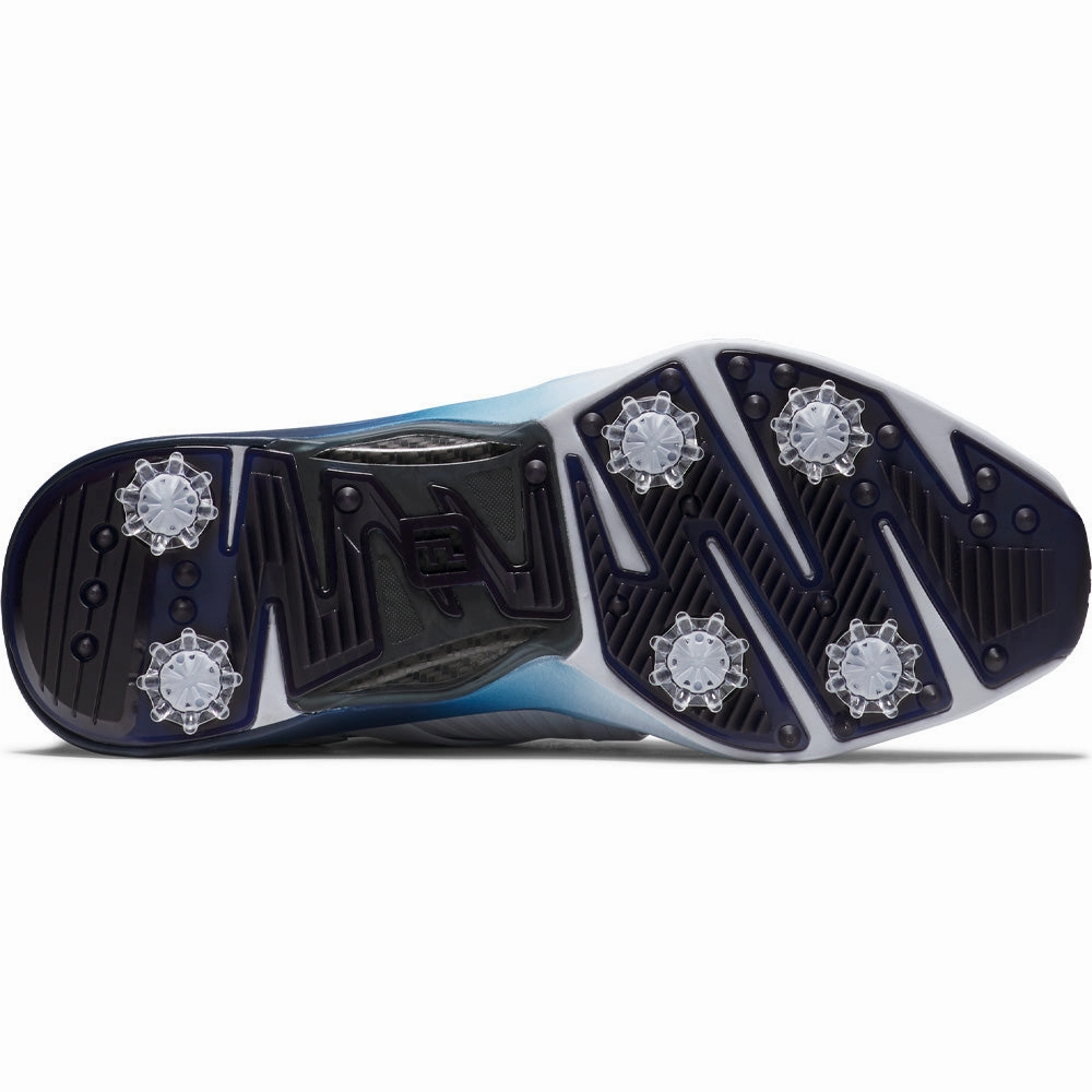 FootJoy Hyperflex Carbon Spiked Waterproof Shoes - White/Navy/Blue Pro Golf Traction