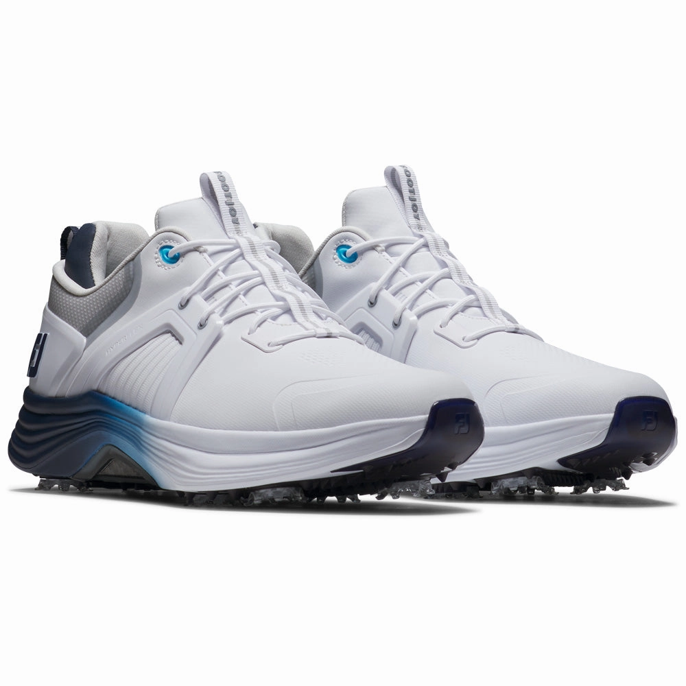 FootJoy Hyperflex Carbon Spiked Waterproof Shoes - White/Navy/Blue Pro Golf Traction