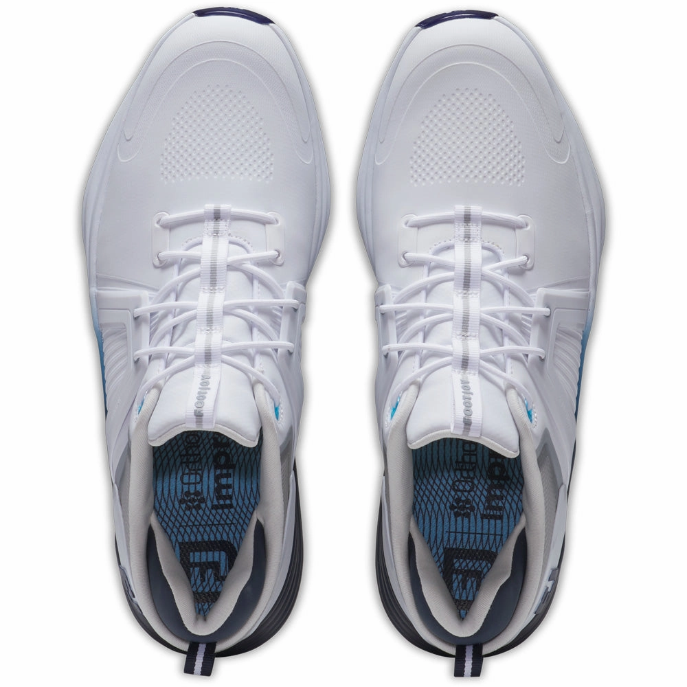 FootJoy Hyperflex Carbon Spiked Waterproof Shoes - White/Navy/Blue Pro Golf Traction