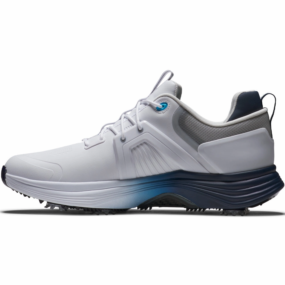 FootJoy Hyperflex Carbon Spiked Waterproof Shoes - White/Navy/Blue Pro Golf Traction