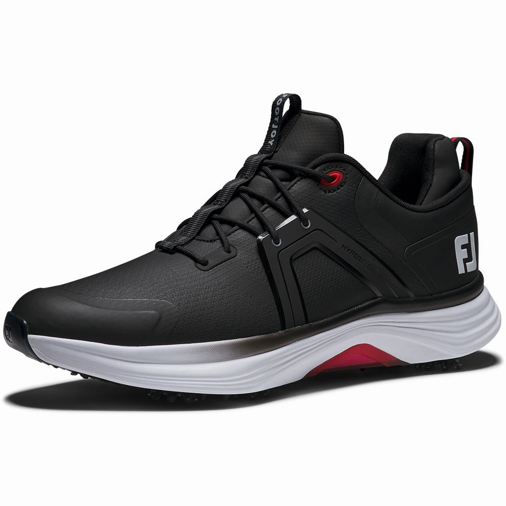 FootJoy Hyperflex Spiked Waterproof Shoes - Black/White/Red Pro Golf Traction