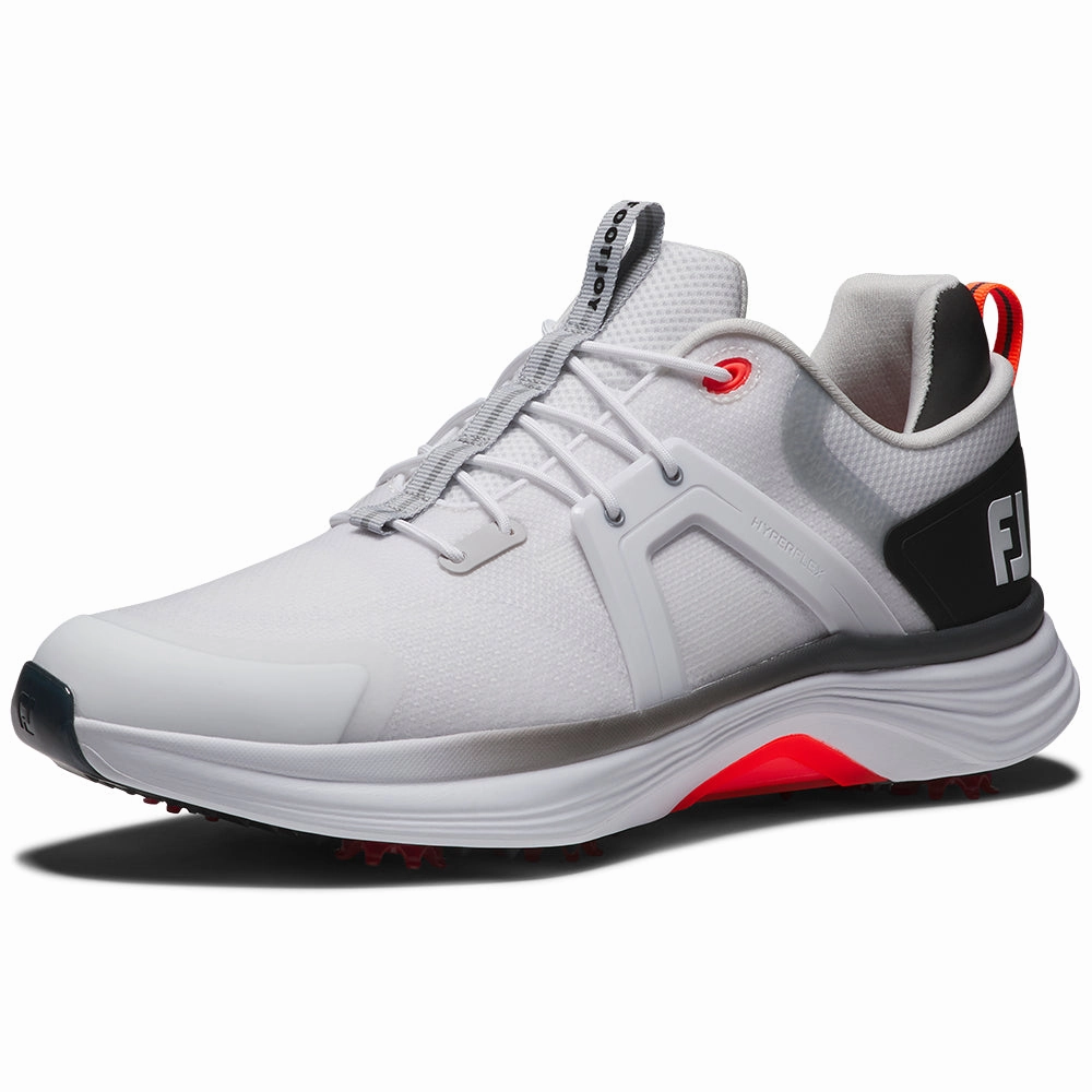 FootJoy Hyperflex Spiked Waterproof Shoes - White/Black/Red Pro Golf Traction