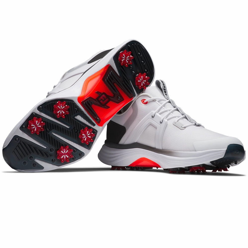 FootJoy Hyperflex Spiked Waterproof Shoes - White/Black/Red Pro Golf Traction