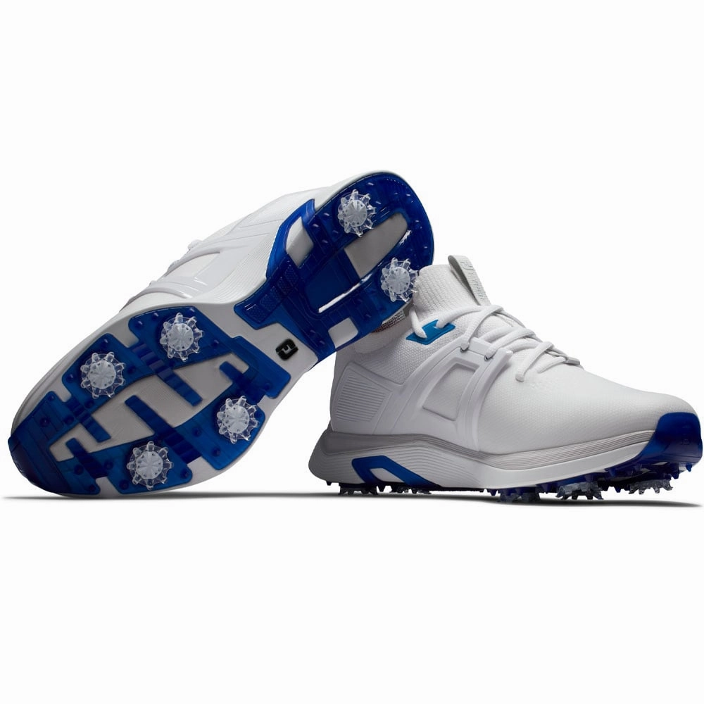 FootJoy Hyperflex Spiked Waterproof Shoes - White/Grey Pro Golf Traction