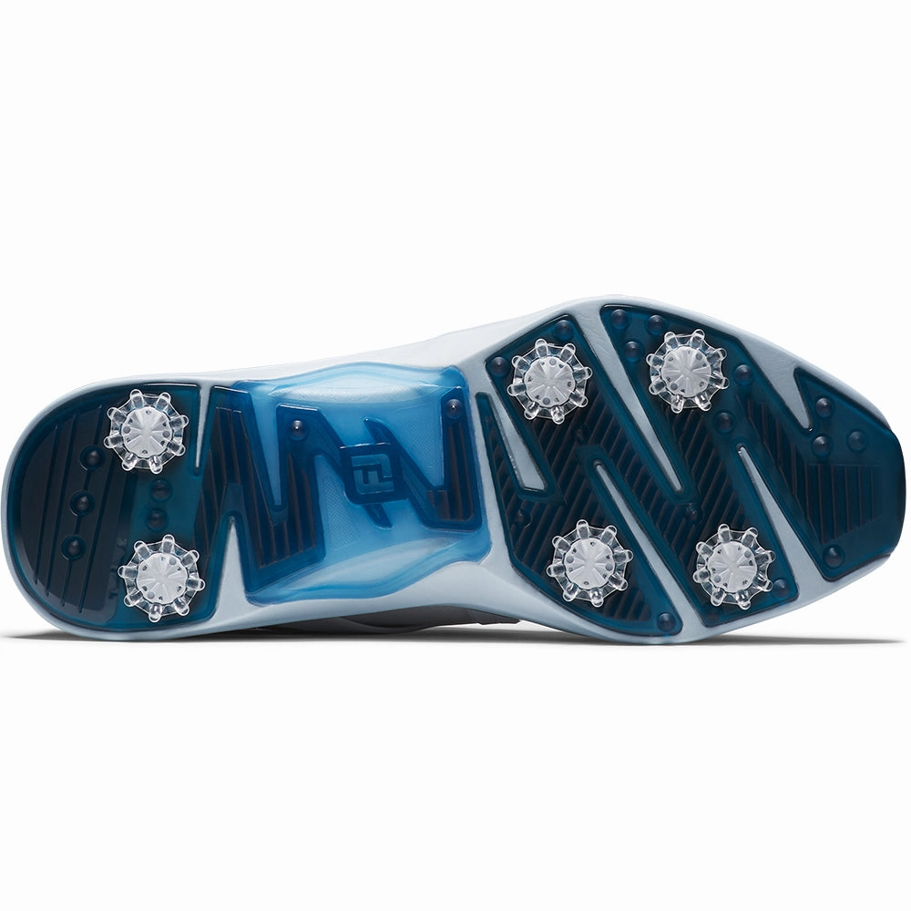 FootJoy Hyperflex Spiked Waterproof Shoes - White/Slate/Blue Pro Golf Traction