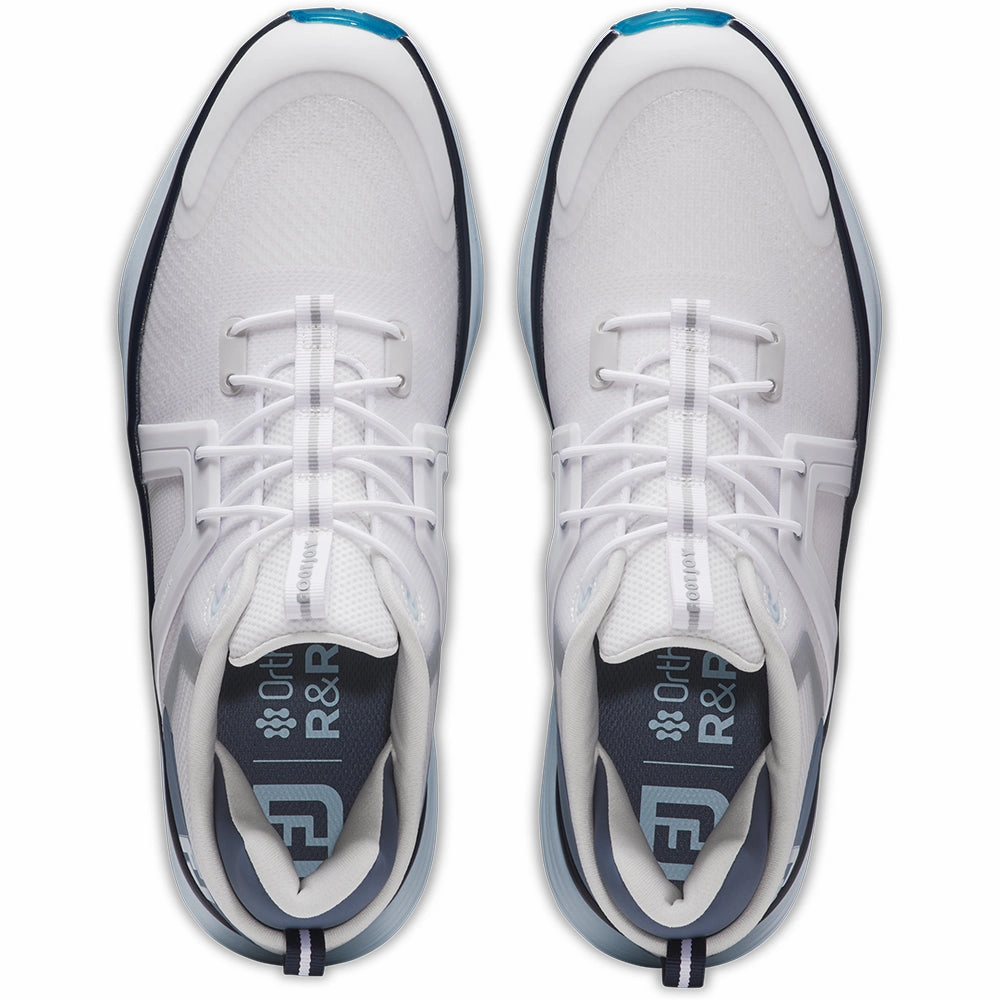 FootJoy Hyperflex Spiked Waterproof Shoes - White/Slate/Blue Pro Golf Traction