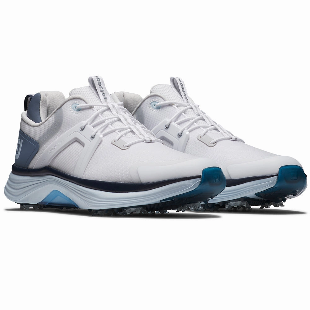 FootJoy Hyperflex Spiked Waterproof Shoes - White/Slate/Blue Pro Golf Traction
