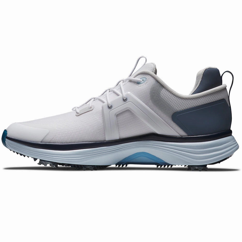 FootJoy Hyperflex Spiked Waterproof Shoes - White/Slate/Blue Pro Golf Traction