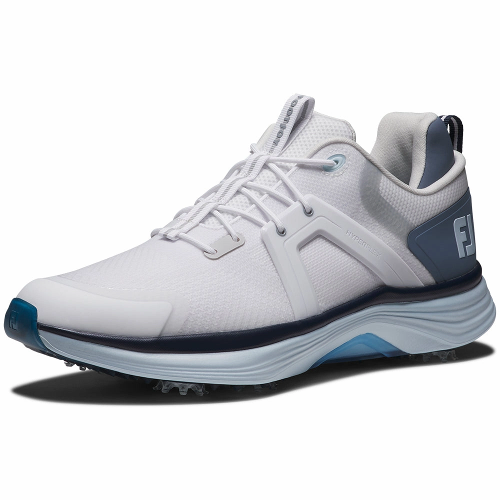FootJoy Hyperflex Spiked Waterproof Shoes - White/Slate/Blue Pro Golf Traction