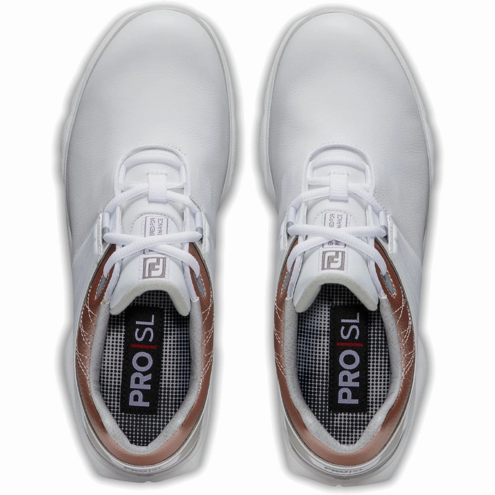 FootJoy Ladies Pro SL Spikeless Shoes - White/Rose Pro Golf Traction