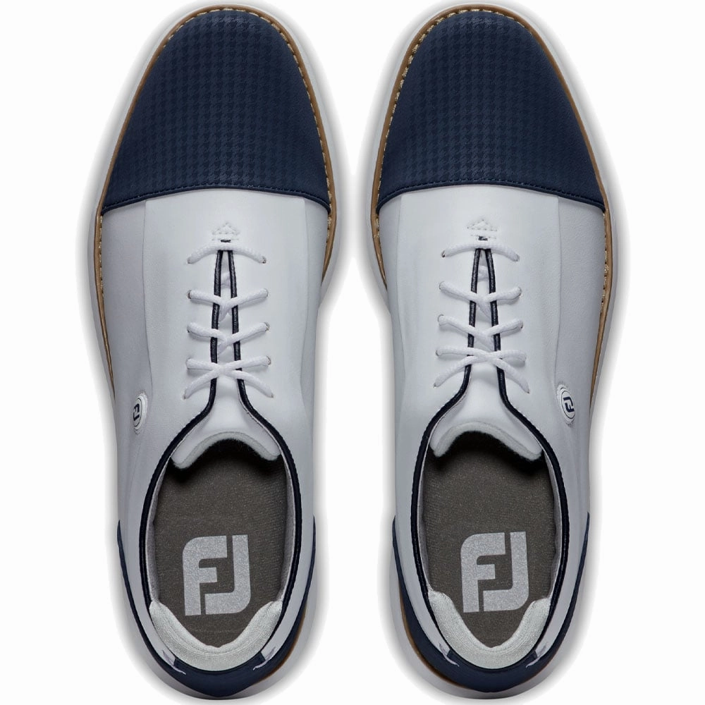 FootJoy Ladies Traditions Spiked Shoes - White/Navy Pro Golf Traction