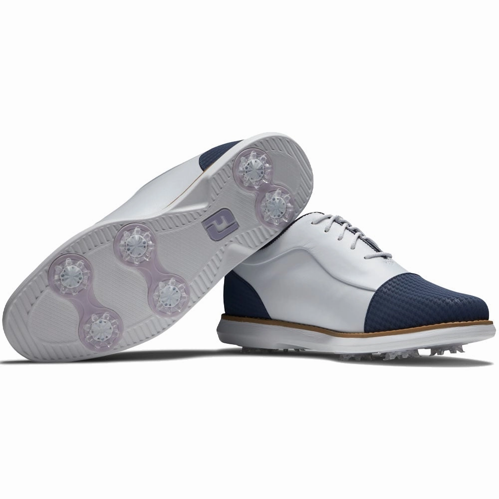 FootJoy Ladies Traditions Spiked Shoes - White/Navy Pro Golf Traction