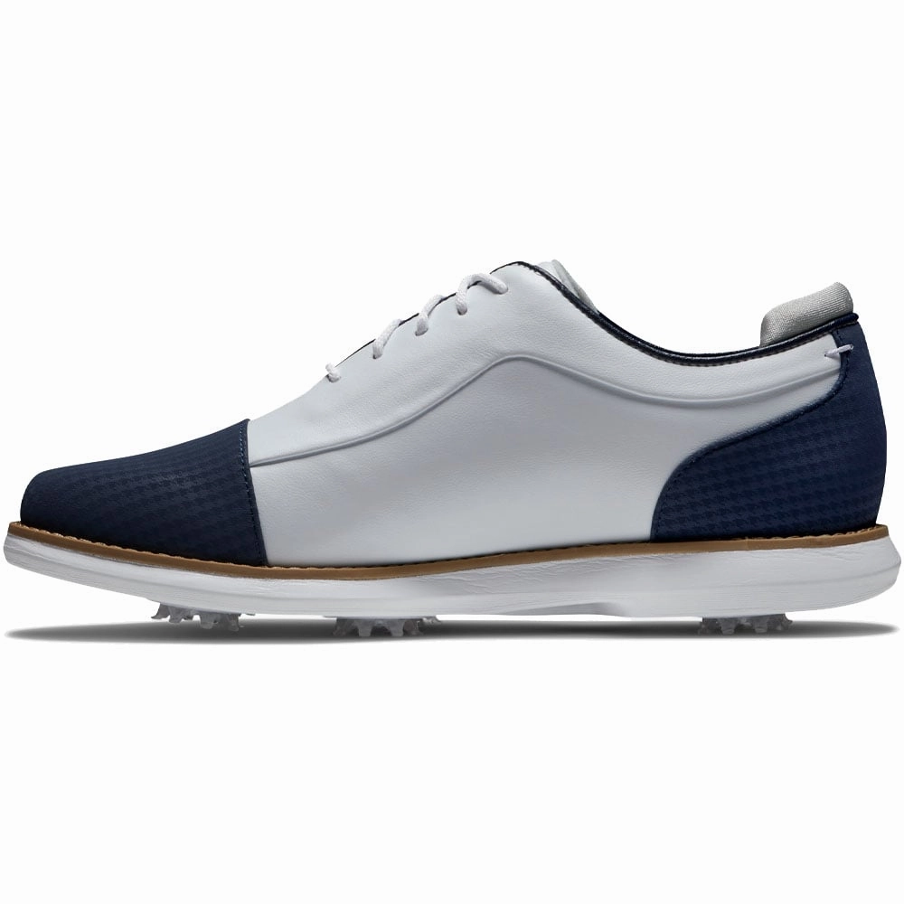 FootJoy Ladies Traditions Spiked Shoes - White/Navy Pro Golf Traction