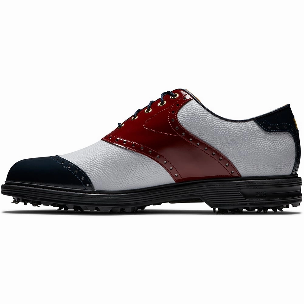 FootJoy Premiere 100 Year Celebration Limited Edition Spiked Waterproof Shoes - White/Red/Blue Pro Golf Traction