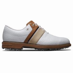FootJoy Premiere Series Packard LX Spiked Waterproof Shoes - White/Blue/Brown Footjoy golf footwear