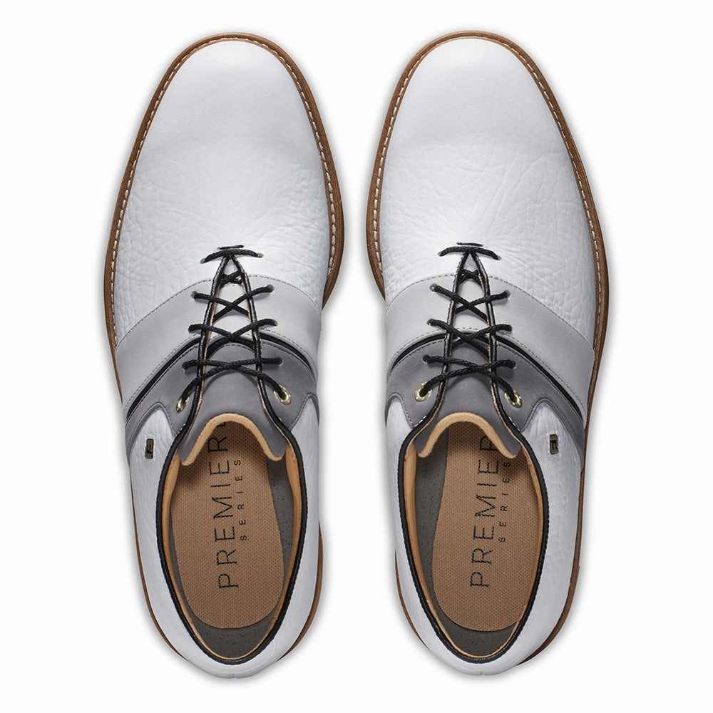 FootJoy Premiere Series Packard LX Spiked Waterproof Shoes - White/Grey/Black Pro Golf Traction