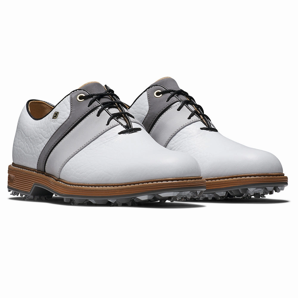 FootJoy Premiere Series Packard LX Spiked Waterproof Shoes - White/Grey/Black Pro Golf Traction