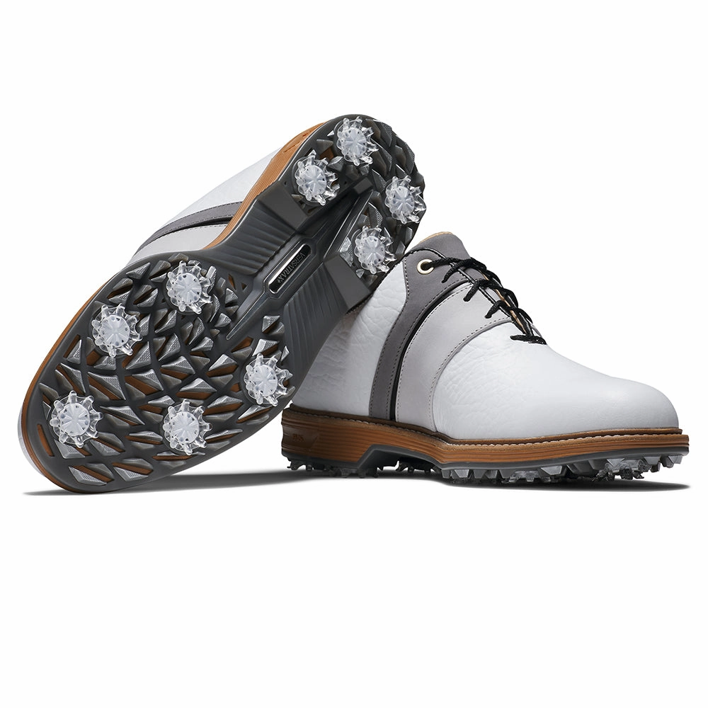 FootJoy Premiere Series Packard LX Spiked Waterproof Shoes - White/Grey/Black Pro Golf Traction
