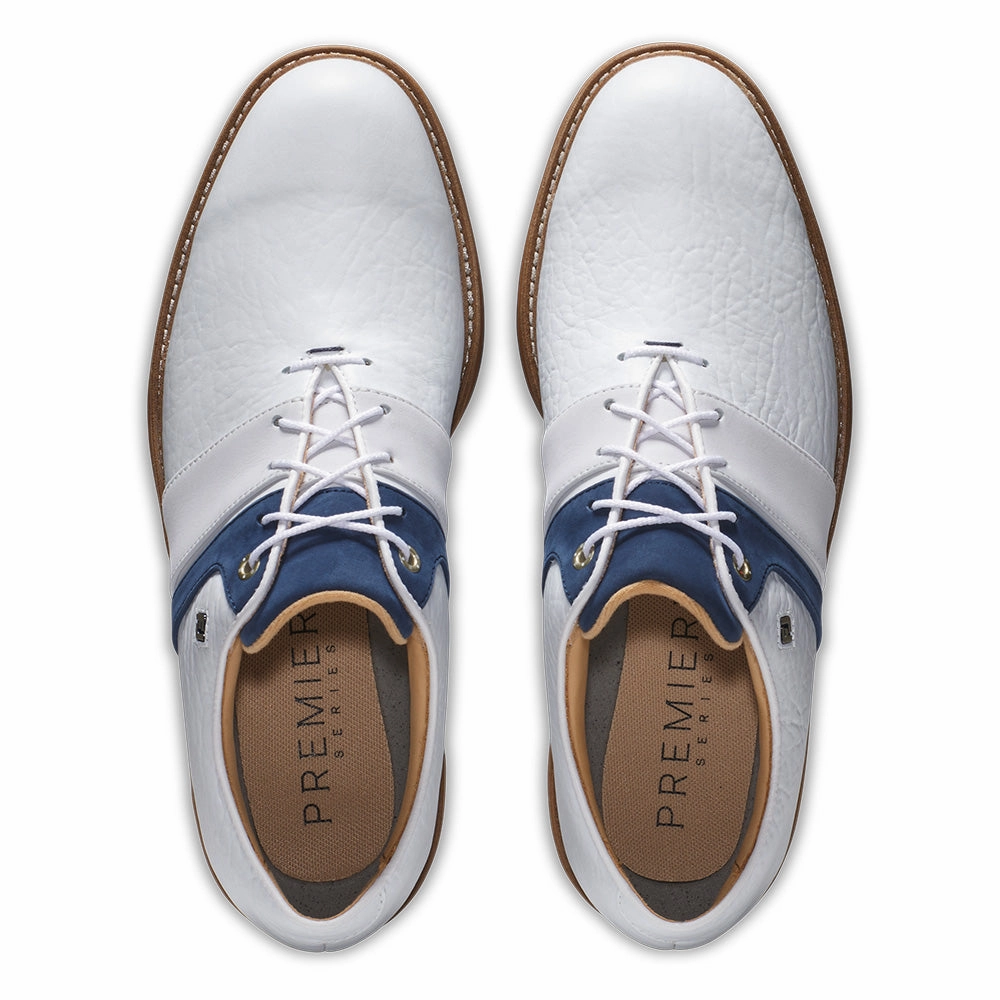 FootJoy Premiere Series Packard LX Spiked Waterproof Shoes - White/Navy/White Pro Golf Traction