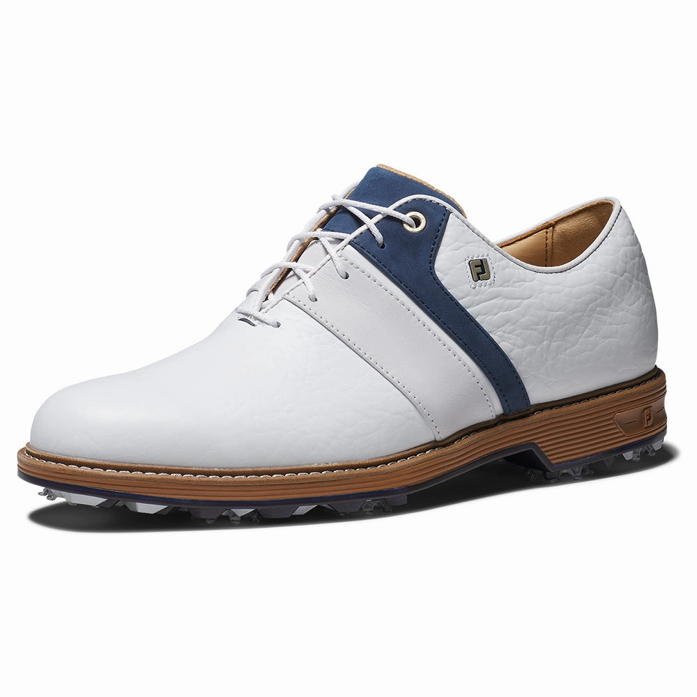 FootJoy Premiere Series Packard LX Spiked Waterproof Shoes - White/Navy/White Pro Golf Traction