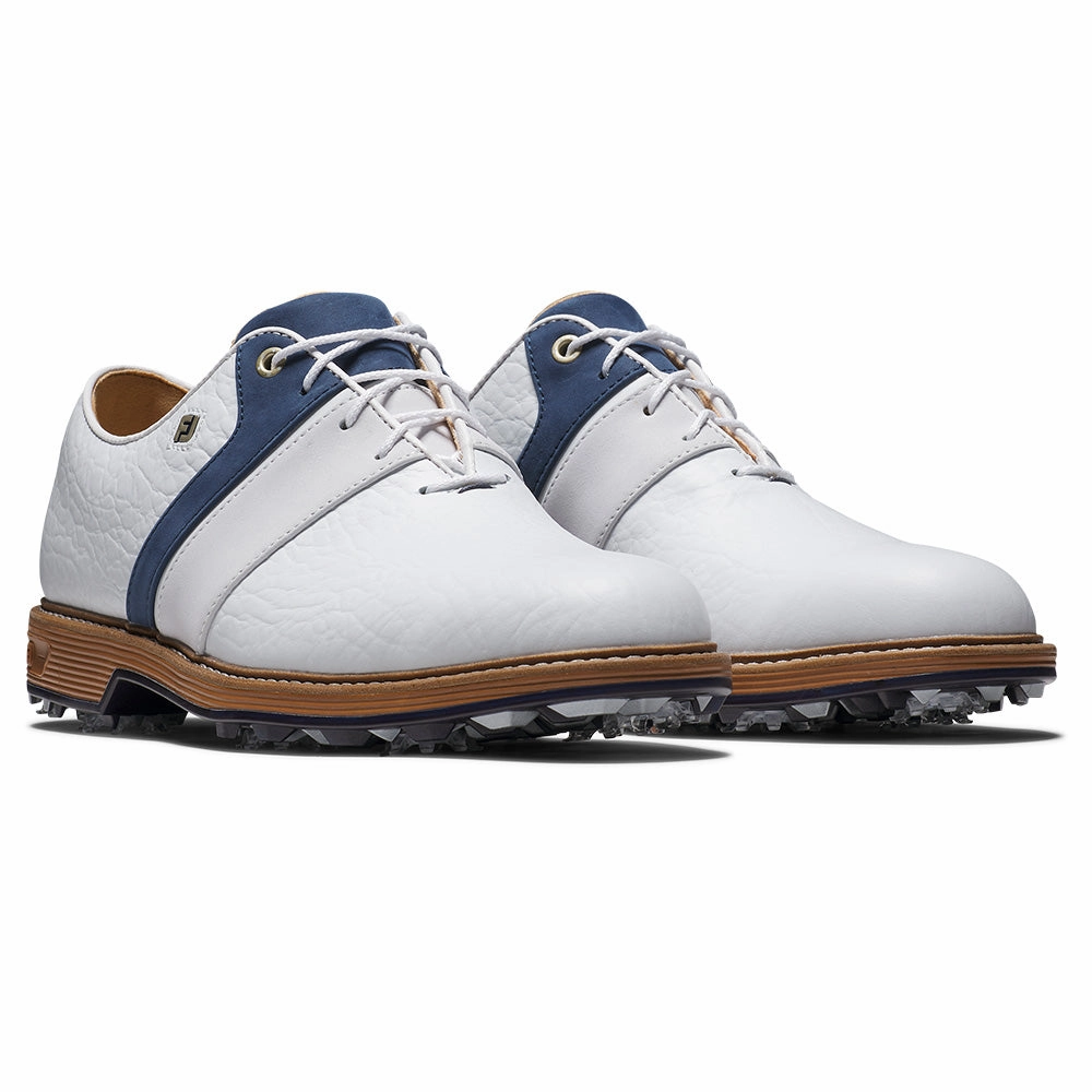 FootJoy Premiere Series Packard LX Spiked Waterproof Shoes - White/Navy/White Pro Golf Traction