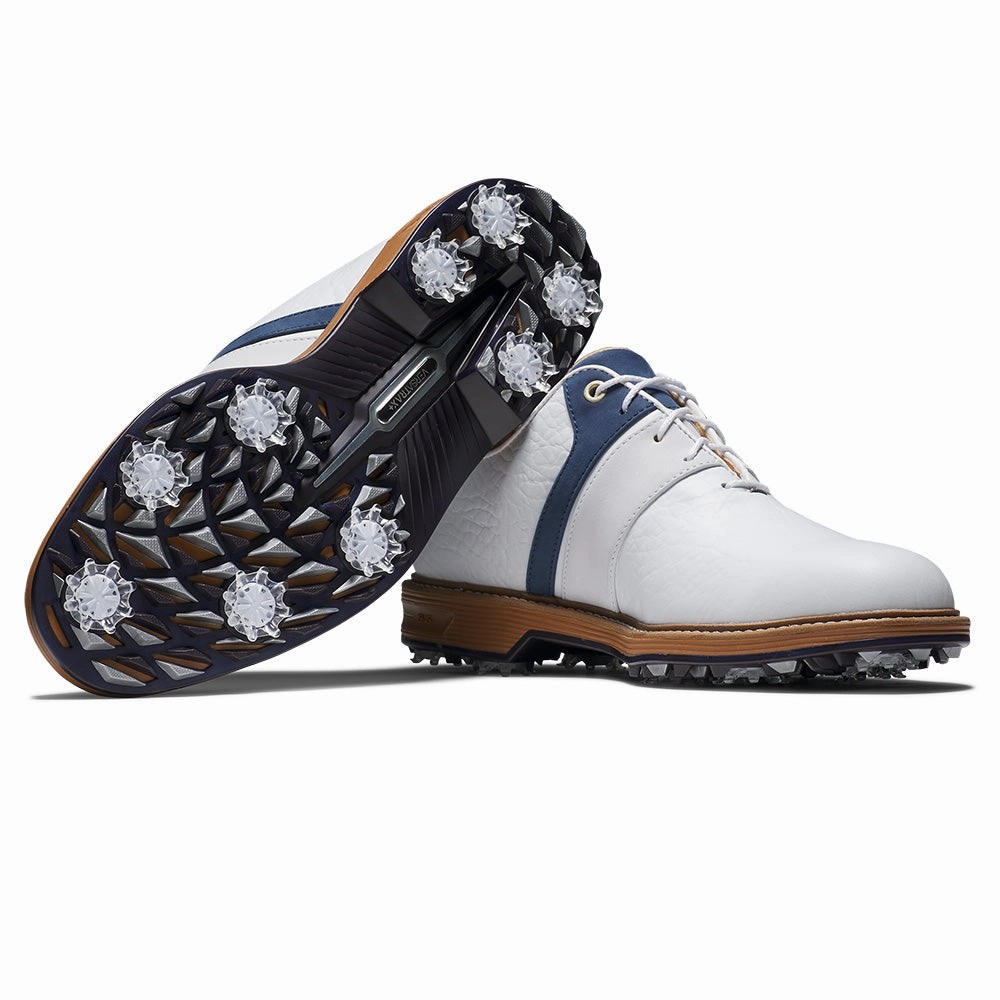 FootJoy Premiere Series Packard LX Spiked Waterproof Shoes - White/Navy/White Pro Golf Traction