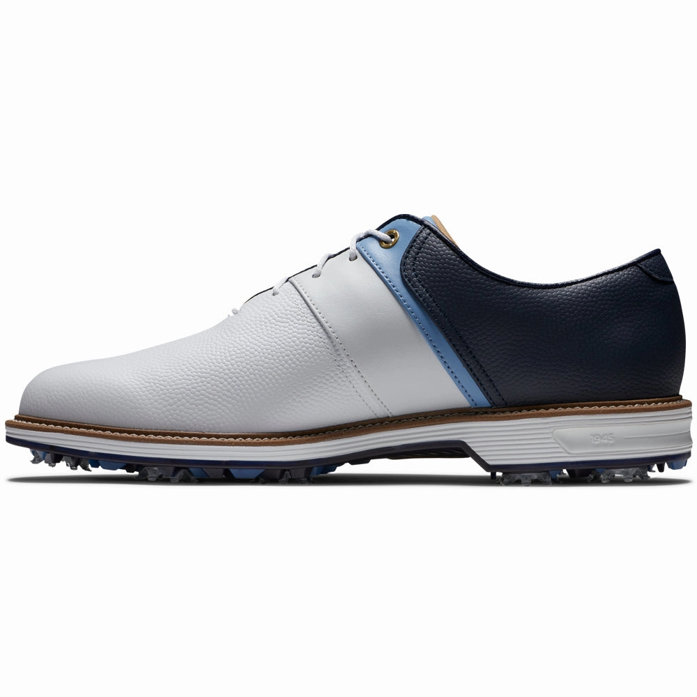 FootJoy Premiere Series Packard Spiked Waterproof Shoes - White/Blue/Navy Pro Golf Traction