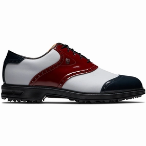 FootJoy Premiere Series Wilcox Spiked Waterproof Shoes - White/Navy/Wine Footjoy golf footwear