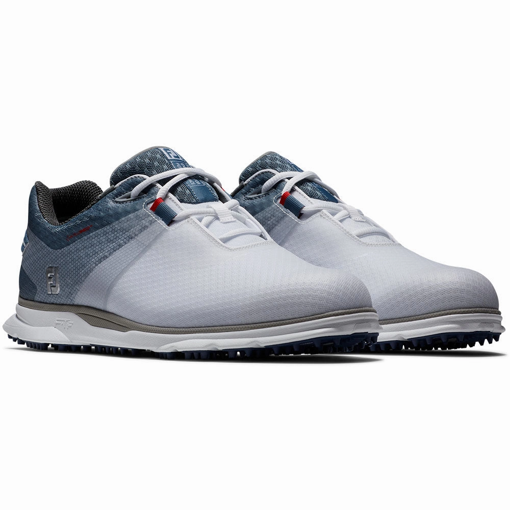 FootJoy Pro SL Sport Spikeless Waterproof Shoes - White/Blue/Navy Pro Golf Traction