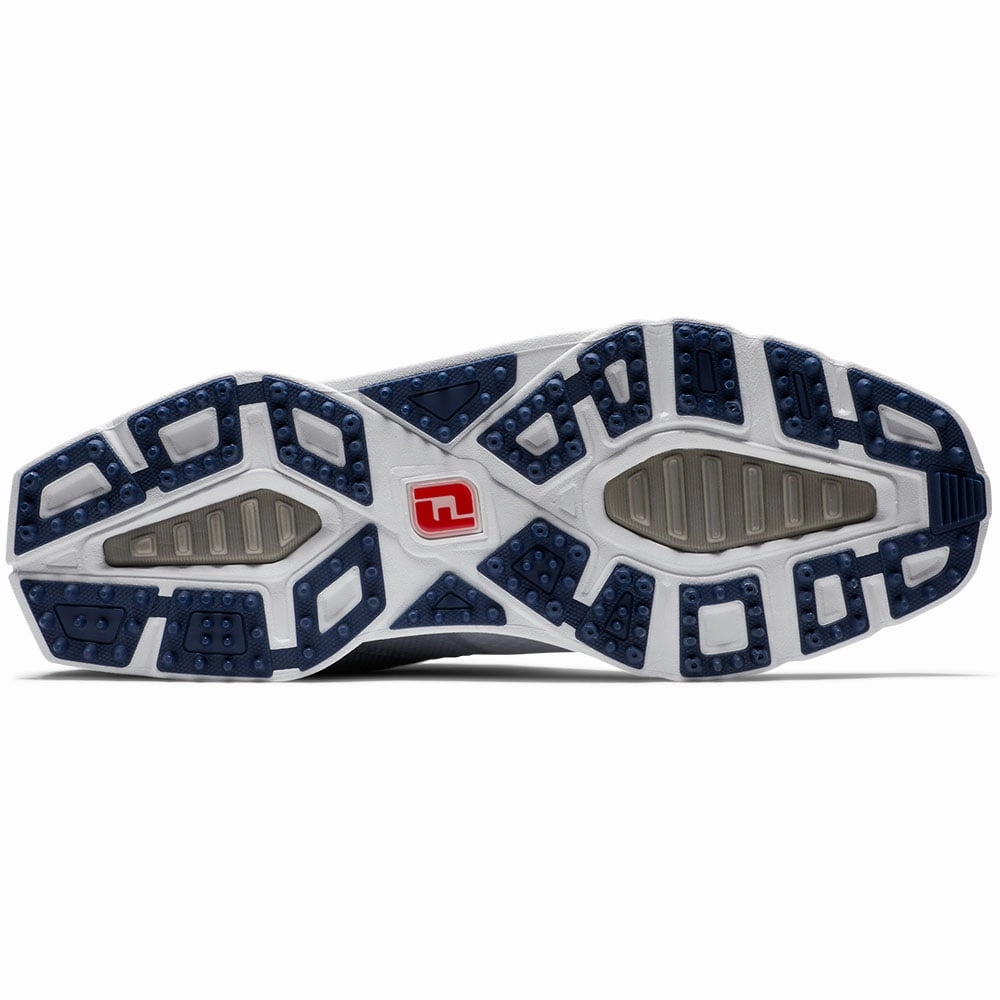 FootJoy Pro SL Sport Spikeless Waterproof Shoes - White/Blue/Navy Pro Golf Traction
