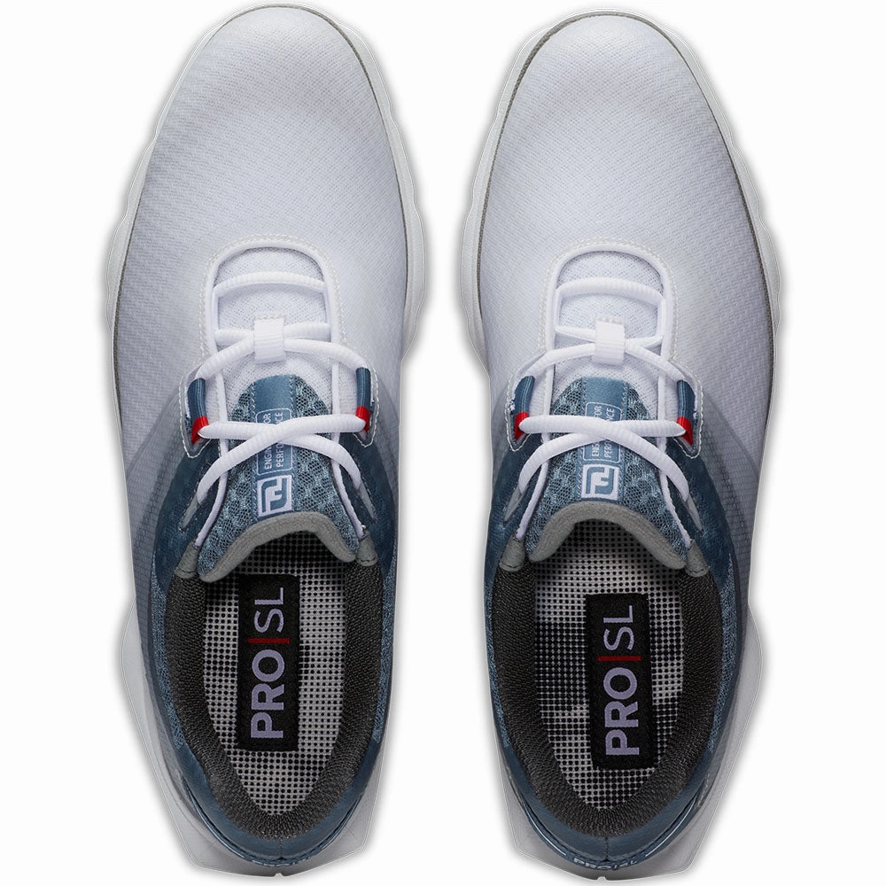 FootJoy Pro SL Sport Spikeless Waterproof Shoes - White/Blue/Navy Pro Golf Traction