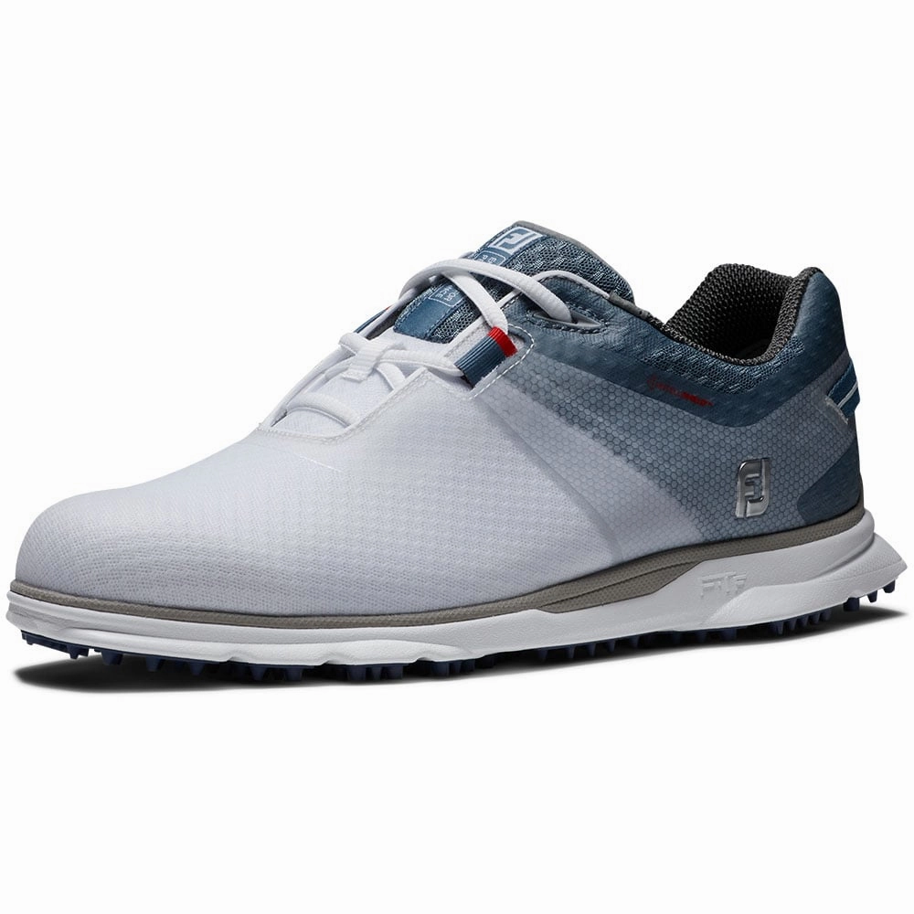 FootJoy Pro SL Sport Spikeless Waterproof Shoes - White/Blue/Navy Pro Golf Traction