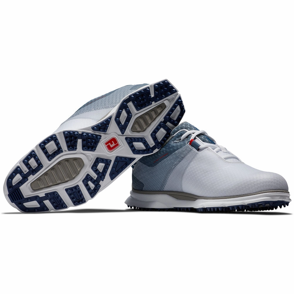 FootJoy Pro SL Sport Spikeless Waterproof Shoes - White/Blue/Navy Pro Golf Traction