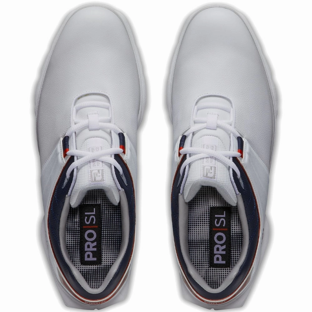 FootJoy Pro SL Waterproof Spikeless Shoes - White/Navy/Red Pro Golf Traction
