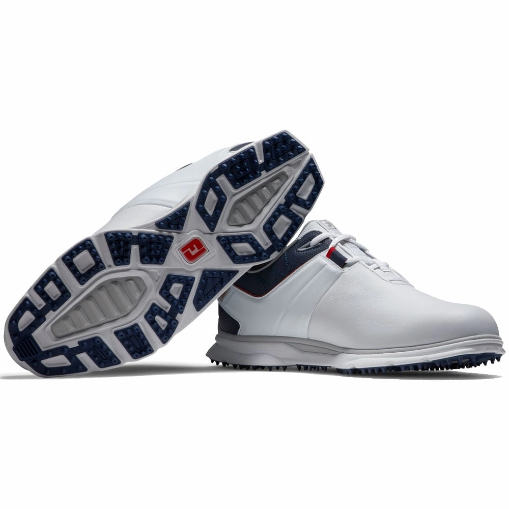 FootJoy Pro SL Waterproof Spikeless Shoes - White/Navy/Red Pro Golf Traction