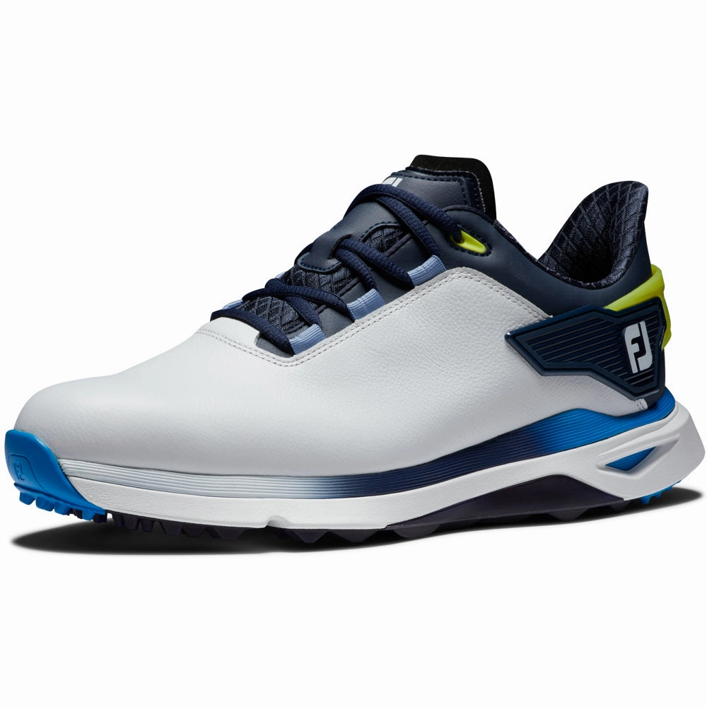 FootJoy Pro SLX Spikeless Waterproof Shoes - White/Navy/Blue Pro Golf Traction