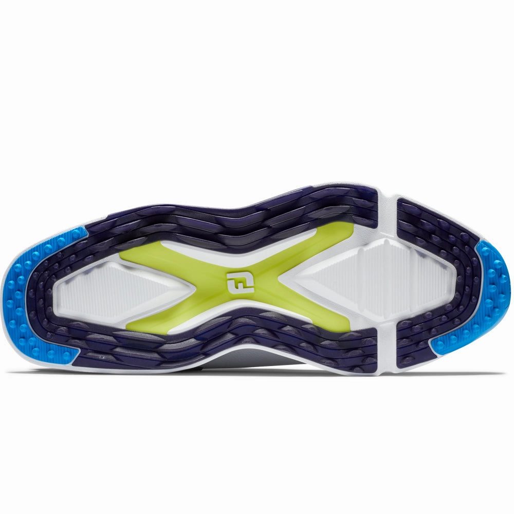 FootJoy Pro SLX Spikeless Waterproof Shoes - White/Navy/Blue Pro Golf Traction