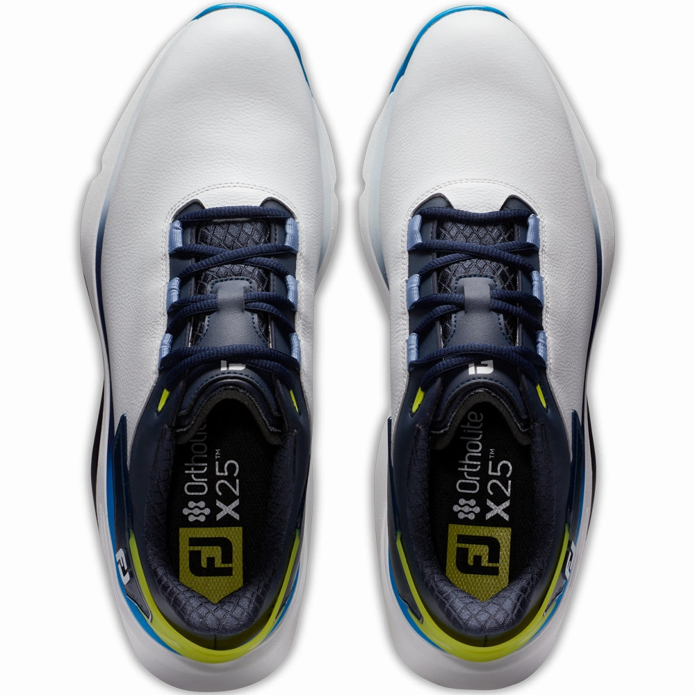 FootJoy Pro SLX Spikeless Waterproof Shoes - White/Navy/Blue Pro Golf Traction