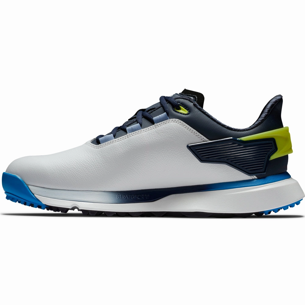 FootJoy Pro SLX Spikeless Waterproof Shoes - White/Navy/Blue Pro Golf Traction