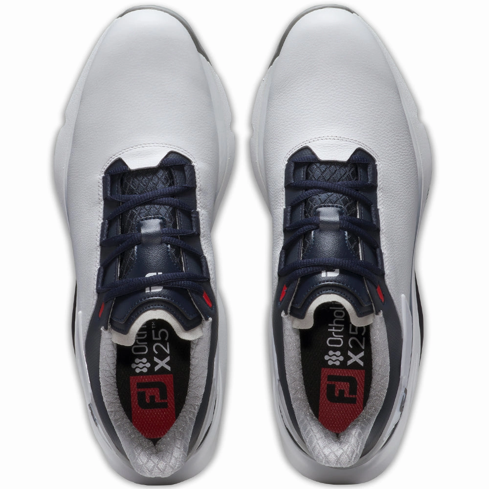 FootJoy PRO SLX Spikeless Waterproof Shoes - White/Navy/Red Pro Golf Traction