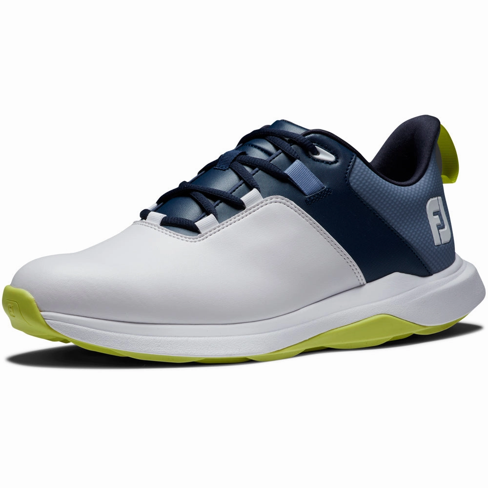 FootJoy ProLite Spikeless Waterproof Shoes - White/Navy/Lime Pro Golf Traction