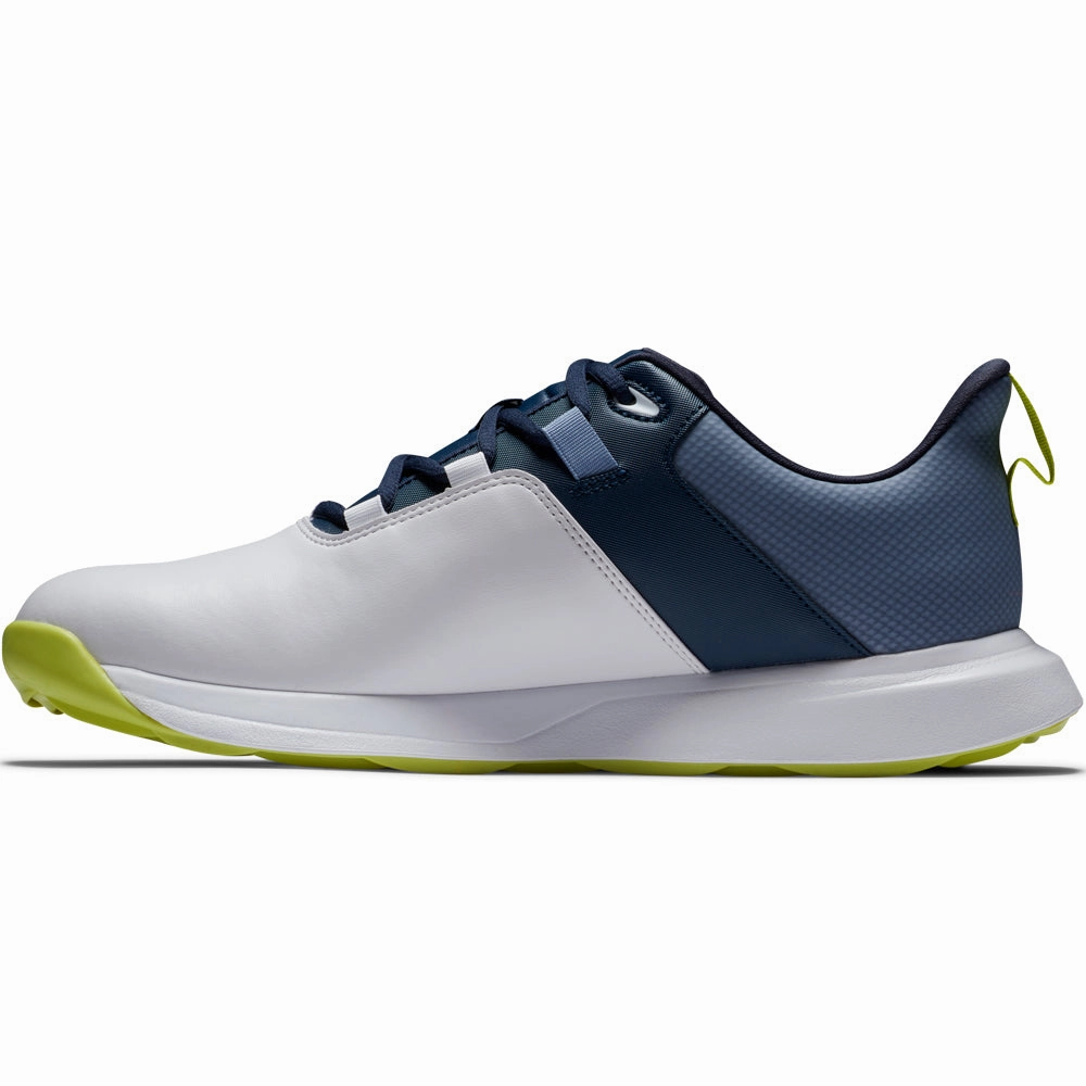 FootJoy ProLite Spikeless Waterproof Shoes - White/Navy/Lime Pro Golf Traction