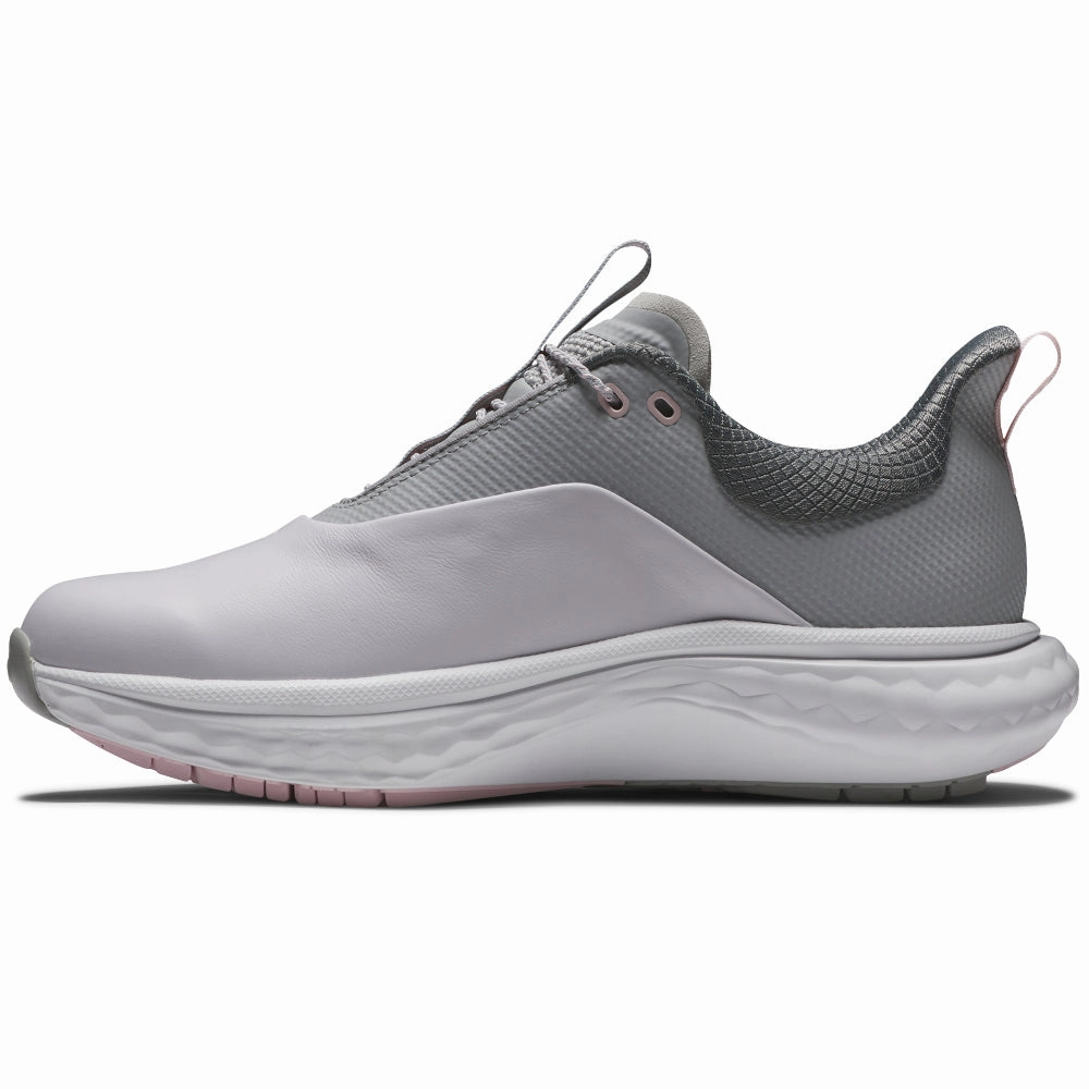FootJoy Quantum Ladies Spikeless Waterproof Shoes - White/Grey/Pink Pro Golf Traction