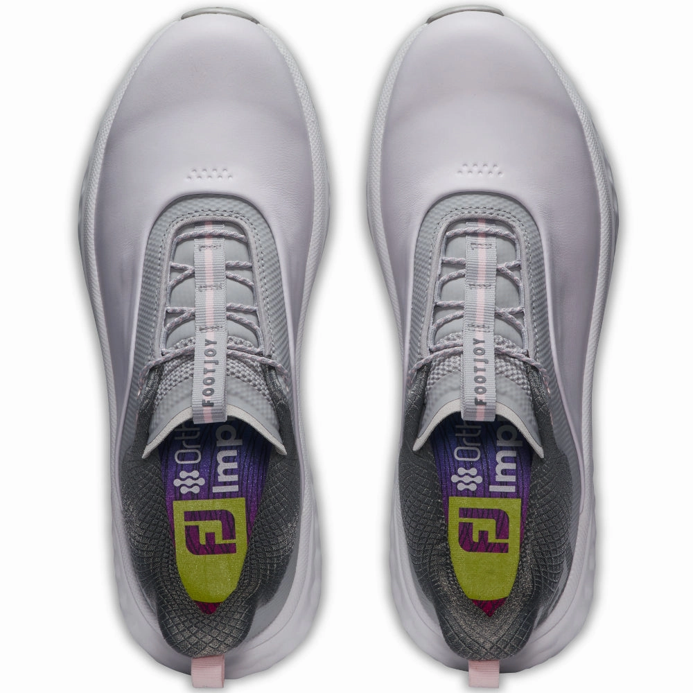 FootJoy Quantum Ladies Spikeless Waterproof Shoes - White/Grey/Pink Pro Golf Traction
